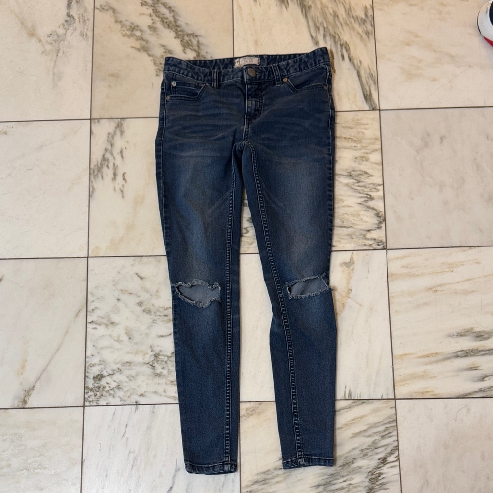 Free People Dark Blue Ripped Skinny Jeans